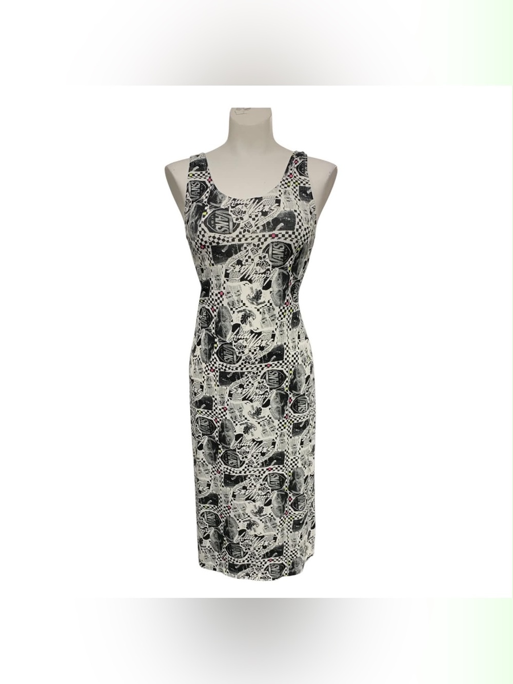 Vans Sleeveless Black & White Patterned Sheath Dress Size S